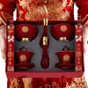 Red wedding tableware set: Double Happiness Bowl, covered bowl, soup spoon, chopsticks, red gift box Item Picture